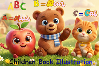 illustrate kids storybook characters in 3d cartoon style