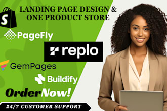 design shopify website or landing page with  shopify gempages pagefly replo