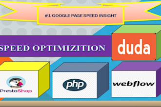 speed optimization webflow, prestashop, PHP, duda for google pagespeed insight