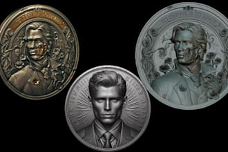 sculpt 3d coin model, 3d bas relief, 3d cnc design, 3d medalion, printable coin