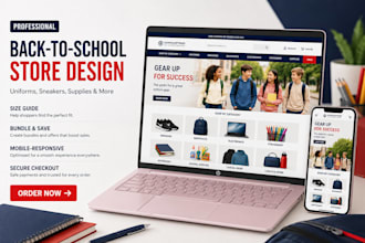 design back to school website, sportwear, school supplies, footwear online store