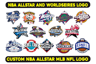 do nba, nfl, mlb, and all star, or world series, parody logo, with your brand