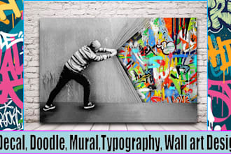 design creative decal, doodle, mural,typography, wall art