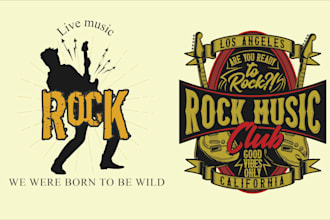 create hand drawn, music, dj, podcast and guitar logo