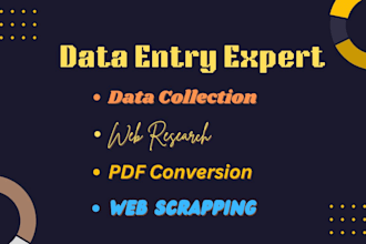 do data collection, web research, PDF conversion, web scrapping