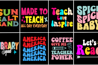 do unique wavy typography t shirt design for etsy and others