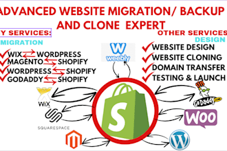 clone website migrate wix to wordpress godaddy magento squarespace to shopify