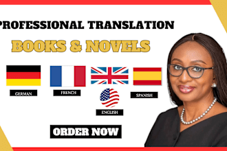 translate your fiction book romance into french german spanish and english