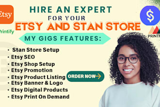 set up etsy shop, stan store set up, digital products design, planners, etsy pod