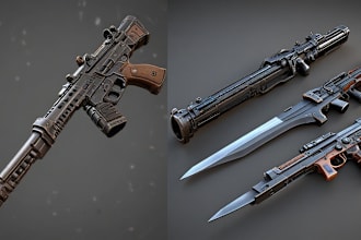 create 3d game assets, 3d game model, low poly, 3d weapon, 3d guns, game art