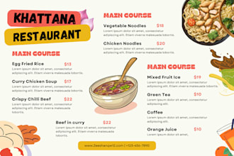 do a unique, descent restaurant menu design