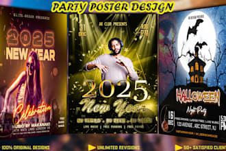 design party flyers, posters, music event banners new year halloween christmas