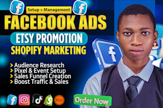 setup facebook ads campaign to promote shopify marketing or etsy shop promotion