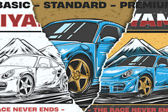 draw jdm car illustration for tshirt