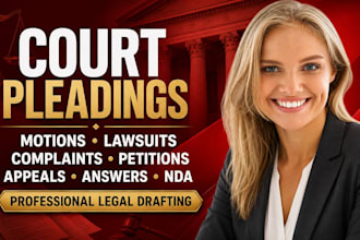 draft court pleadings, motion, lawsuit, complaint, petition, appeal, answer, nda