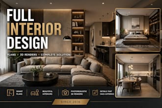 do a complete interior design with plans and 3d renders