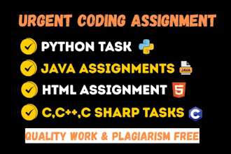 urgent complete c, html, java assignment and python projects