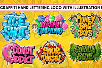 do design graffiti hand lettering logo with illustration