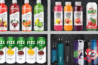 designing labels for juice, water, and energy drinks