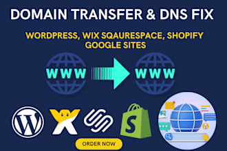 connect domain transfer domain fix domain dns fix  for any website wordpress wix