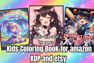 create kids coloring book for amazon kdp of anime and animals