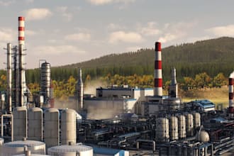 3d cgi unreal engine design for refinery, oil distillery, factory, fumigator