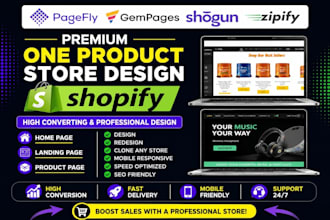 shopify landing page and one product store design by pagefly gempages