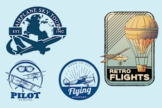 make vintage colorful, aircraft, flight, balloon and aviation logo