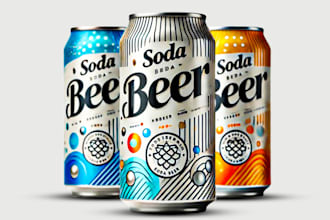 create beverage, energy drink, can, beer, soda, bottle label design or 3d mockup