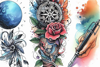 draw custom tattoo in watercolor style