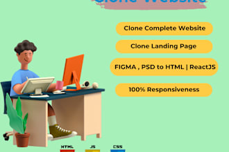 copy, clone website or landing page using html css js and reactjs