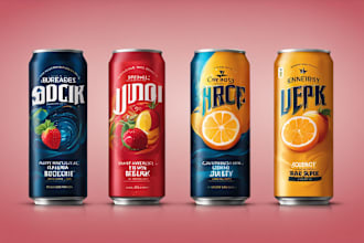 design beverages labels, juice labels, soda, energy drink, and can label