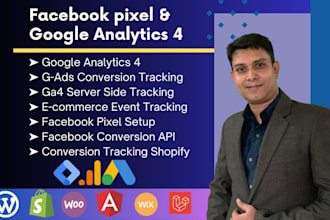 setup facebook pixel, shopify, google analytics, ga4, conversion API
