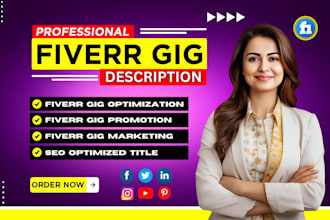write optimized fiverr gig description, fiverr gig SEO, title, profile, image