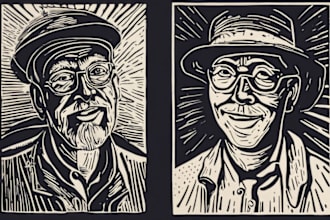 draw a custom portrait in linocut style