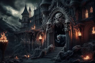 draw a detailed dark art illustration for t shirt, merch