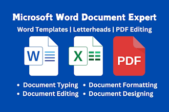 create, format, edit, retype ms word templates,  letterheads design
