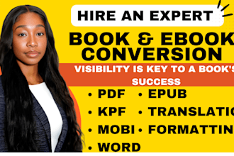 ebook conversion PDF kpf epub mobi word indesign amazon book kindle translation