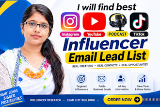 find best instagram youtube podcast tiktok influencer email lead list