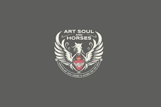 create vintage style sacred heart logo winged horse