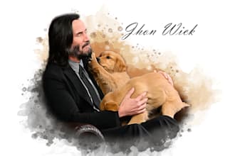draw beautiful watercolor portrait yourself and pet