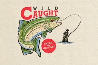 hand drawn fishing camping illustration for t shirt and logo