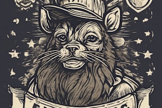 draw vintage mascot in linocut style for your brand