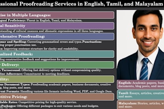edit, proofread, translation from english, tamil, malayalam any to any natively