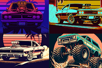 draw pop art vintage art and futuristic