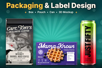 product packaging, label, box and pouch design with 3d mockup