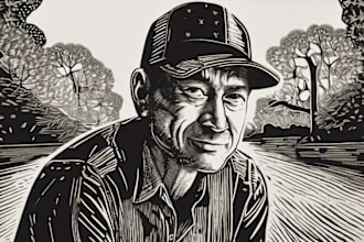 draw a custom portrait in linocut style