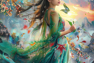 draw a beautiful fantasy character illustration or portrait