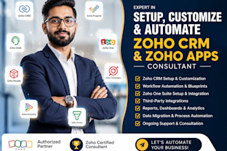 setup, customize and automate zoho CRM, zoho all apps and consultant