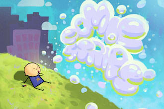 create a simple and cute cartoon comic strip with your idea